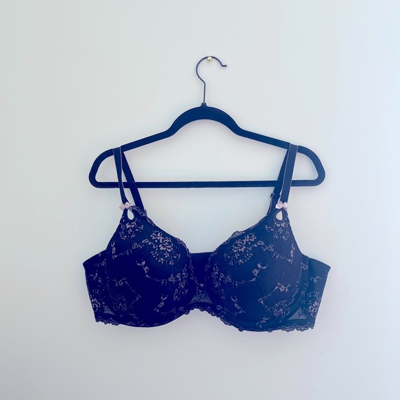 Avenue Other - Perfect Plunge Bra, Black lace with rose pink detailing